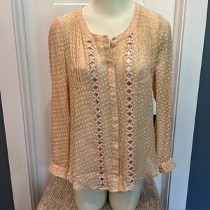 Meadow Rue Anthropologie Adoria Swiss Dot Lattice‎ Detail Silk Blend Top Size XS